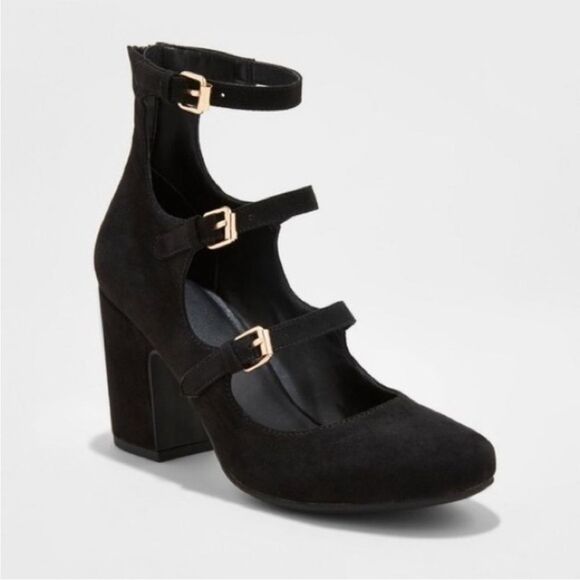 A New Day Black Strappy Heeled Mary Jane Heels Size 7 - Picture 1 of 5